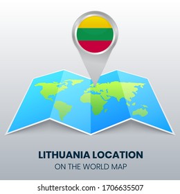 Location Icon Of Lithuania On The World Map, Round Pin Icon Of Lithuania