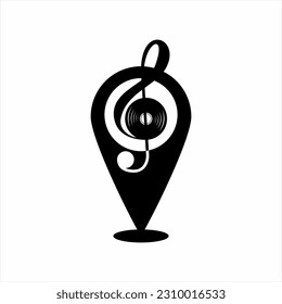 Location icon logo design with treble clef and music disc.