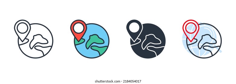 Location icon logo vector illustration. Globe web icon and location pin symbol template for graphic and web design collection