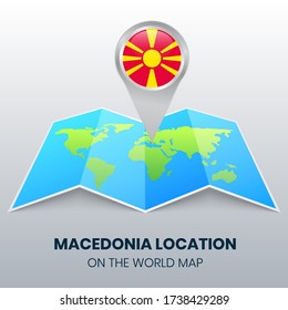 Location Icon Of Macedonia On The World Map, Round Pin Icon Of Macedonia