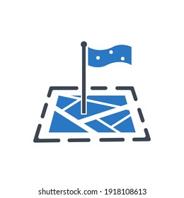Location icon. Map, home, office location icon. Travel tracking, road map, shop location icon in vector illustration, two color, circle background, black shape.