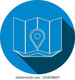 Location icon. Map, home, office location icon. Travel tracking, road map, shop location icon in vector illustration, two color, circle background, black shape.