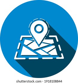 Location Icon. Map, Home, Office Location Icon. Travel Tracking, Road Map, Shop Location Icon In Vector Illustration, Two Color, Circle Background, Black Shape.