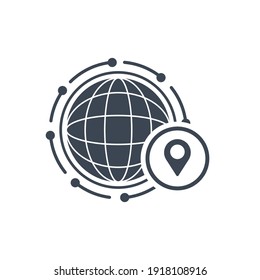 Icono de ubicación. Icono de mapa, casa, ubicación de oficina. Seguimiento de viajes, hoja de ruta, icono de localización de tiendas en ilustración vectorial, dos colores, fondo de círculo, forma negra.