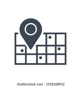 Icono de ubicación. Icono de mapa, casa, ubicación de oficina. Seguimiento de viajes, hoja de ruta, icono de localización de tiendas en ilustración vectorial, dos colores, fondo de círculo, forma negra.