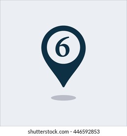 Location icon, map icon, navigation icon, pin icon,number icon, numbers icon,six icon
