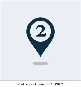 Location icon, map icon, navigation icon, pin icon,number icon, numbers icon,two icon