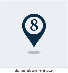 Location icon, map icon, navigation icon, pin icon,number icon, numbers icon,eight icon