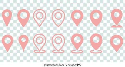 location icon, map pin icons in outline, black, and red styles. for maps, GPS, navigation apps, location markers, address indications, and geolocation interfaces