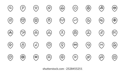 Location icon. Map, pin, place, land mark, maps, marker icon. linear Editable Stroke. Line, Solid, Flat Line, thin style and Suitable for Web Page, Mobile App, UI, UX design.