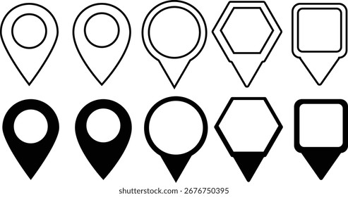Ícone Local. Conjunto de ícones de pin do mapa. marcador de local. pin de local. Ícone de pino de navegação em preto moderno e linhas e sólido. Ilustração vetorial.
