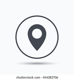 Location icon. Map pointer symbol. Circle button with flat web icon on white background. Vector