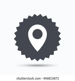 Location icon. Map pointer symbol. Gray star button with flat web icon. Vector