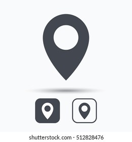 Location icon. Map pointer symbol. Square buttons with flat web icon on white background. Vector