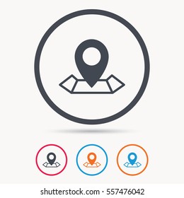 Location icon. Map pointer symbol. Colored circle buttons with flat web icon. Vector