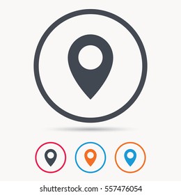 Location icon. Map pointer symbol. Colored circle buttons with flat web icon. Vector