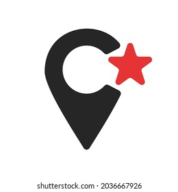 Location icon. of map pointers on white background . Vector illustration map pin with red star