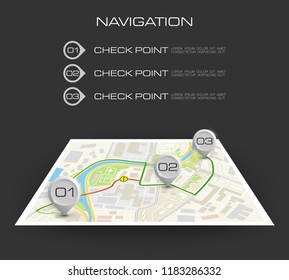 Location icon map. Road infographic color pin pointer. City map navigation route, vector simple city GPS navigation, itinerary destination arrow paper city map. Route delivery check point infographic