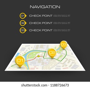 Location icon map. Road infographic color pin pointer. City map navigation route, vector simple city GPS navigation, itinerary destination arrow paper city map. Route delivery check point infographic