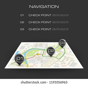Location icon map. Road infographic color pin pointer. City map navigation route, vector simple city GPS navigation, itinerary destination arrow paper city map. Route delivery check point infographic
