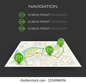 Location icon map. Road infographic color pin pointer. City map navigation route, vector simple city GPS navigation, itinerary destination arrow paper city map. Route delivery check point infographic