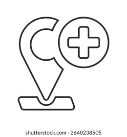 location icon, medicine symbol, flat vector illustration on white background