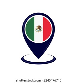 Icono de ubicación con la bandera de México aislada. Indicador de México e icono del mapa. ilustración vectorial