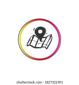Location icon. Nearest store on map location pictogram. Social media interface and consumer communication concept. Hand drawn pencil sketch vector illustration for site ui and travel navigation