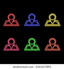 location Icon Neon Light Blue Glossy Symbol. Glowing neon location icon. localized map pin marker.