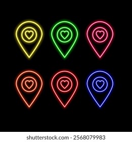 location Icon Neon Light Blue Glossy Symbol. Glowing neon location icon. localized map pin marker.