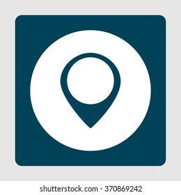 location icon, on blue background, white circle border, blue outline