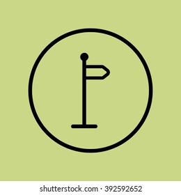 Location icon, on green background, circle border, dark outline