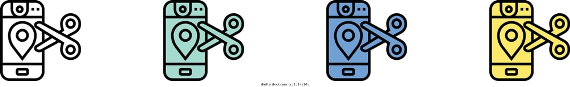 location icon. Outline, Green, Blue and Yellow Style Design Isolated On White Background