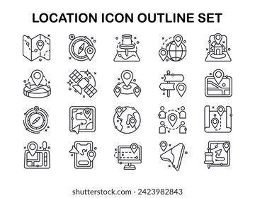 Location icon outline sketch vector illustration set