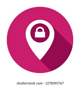 Location icon with padlock sign. Location icon and security, protection, privacy concept. Vector icon