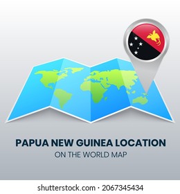 Location icon of Papua New Guinea on the world map, Round pin icon of Papua New Guinea