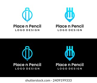 Location icon and pencil logo design.