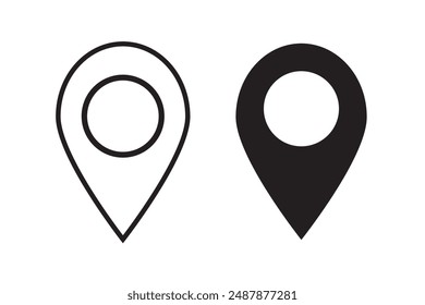Location icon. pin point icon. Black location pointer symbol isolated on white background. Map pointer vector. Black map pointer icon for your web site design.