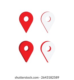 Location Icon, Location Pin Icon, Red Map Pin Location Icon Set Vector – 3D Style Navigation and GPS Marker Graphics