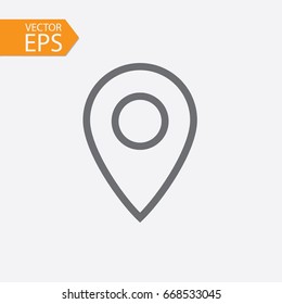 Location icon. Pin sign Isolated on grey background. Navigation map, gps, direction, place, compass, contact, search concept. Line style for graphic design, logo, Web, UI, mobile upp, EPS10