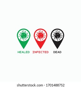 location icon, pin vector, pandemic locations coronavirus, outbreak covid-19, status of the pandemic virus