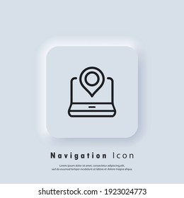 Icono de ubicación. Icono de puntero en laptop. Ubicación del GPS. Iconos de los pines de mapa. EPS vectorial 10. icono de la interfaz de usuario. Botón web de interfaz de usuario blanco UX de interfaz de usuario neumórfica. Neumorfismo