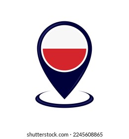 Icono de ubicación con la bandera de Polonia aislada. Indicador de Polonia e icono del puntero del mapa. ilustración vectorial