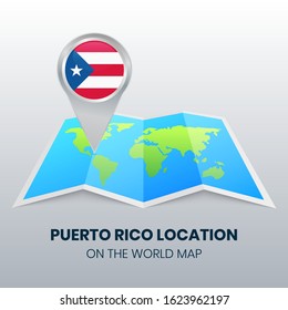 Location icon of Puerto Rico on the World Map, Round pin icon of Puerto Rico
