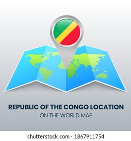 Location icon of Republic of the Congo on the world map, Round pin icon of Republic of the Congo