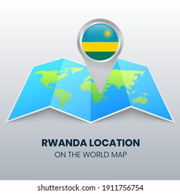 Location icon of rwanda on the world map, Round pin icon of rwanda
