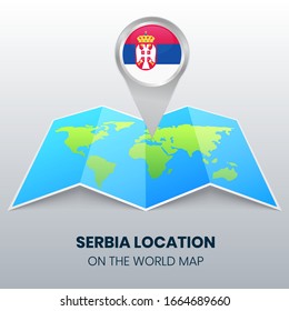 Location icon of Serbia on the World Map, Round pin icon of Serbia