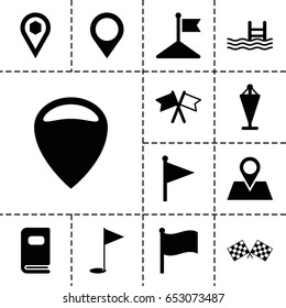 Location icon. set of 13 filled locationicons such as flag, pool, location pin, photo album, finish flag