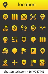 location icon set. 26 filled location icons.  Simple modern icons such as: Place, Location, Map, Network, Placeholder, Flag, Destination, City, Parking, Directions, Cards