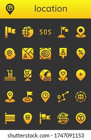 conjunto de iconos de ubicación. 26 iconos de ubicación rellenados. Bandera incluida, Marcador de posición, globo terrestre, Sos, Ubicación, Mapa, Mapas, Gps, Piscina, Alrededor del Mundo, Ruta, Red, Marcas iconos